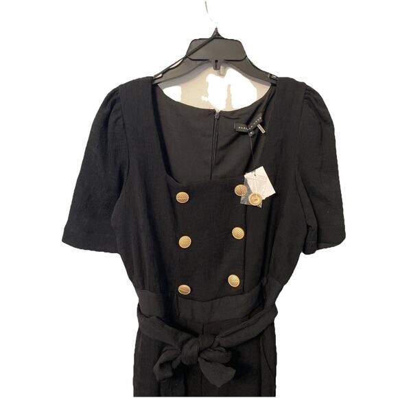 Endless Rose Women’s Black With Gold Tone Buttons Ribbed Jumpsuit Size M - Picture 2 of 8